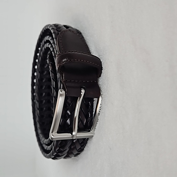 Fossil | Men's Classic Brown Woven Roller Leather Silver Tone Buckle Belt Sz 38 - Picture 1 of 13